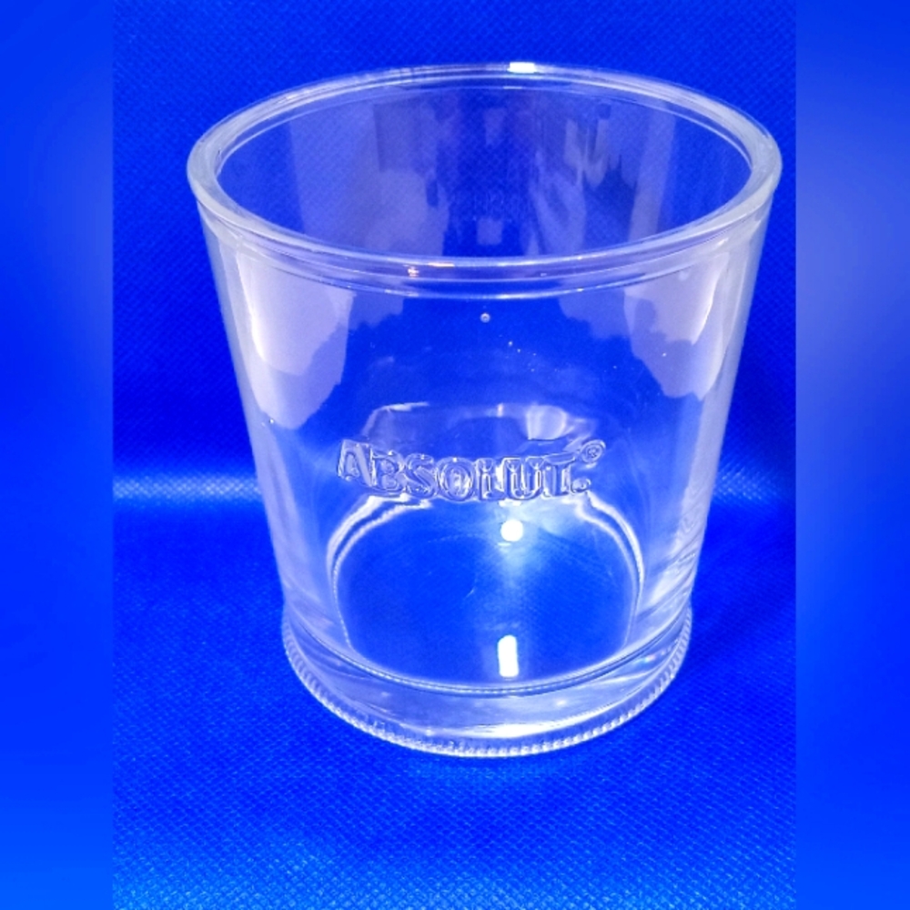 Absolut Vodka Low Ball Tumbler Glass Embossed Logo Design On The Rocks 8 Ounce